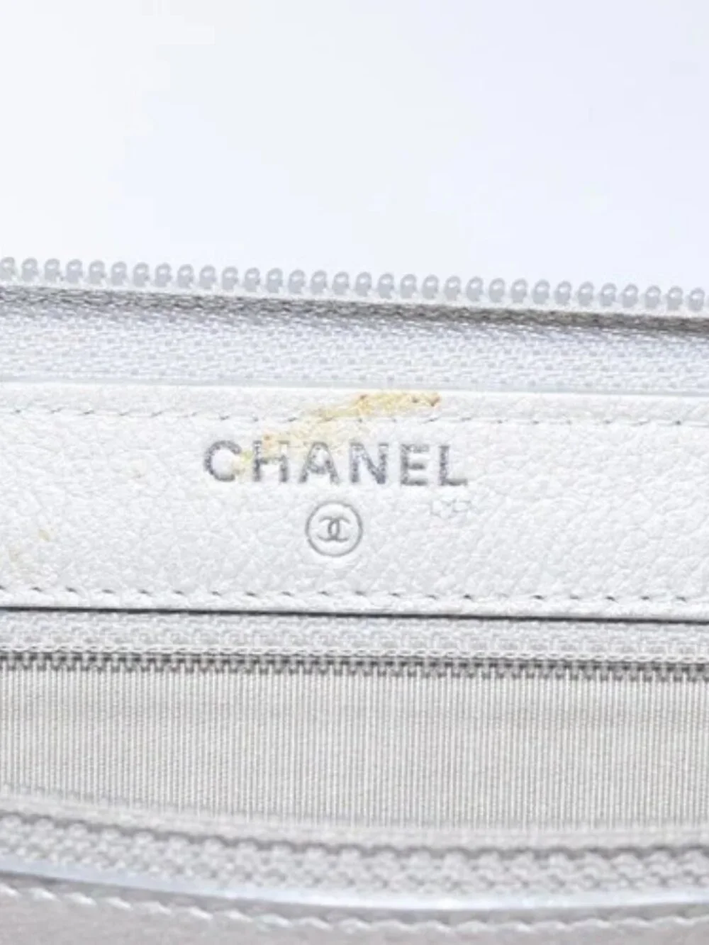 CHANEL Camelia Long Wallet Leather Silver CC Auth am7960